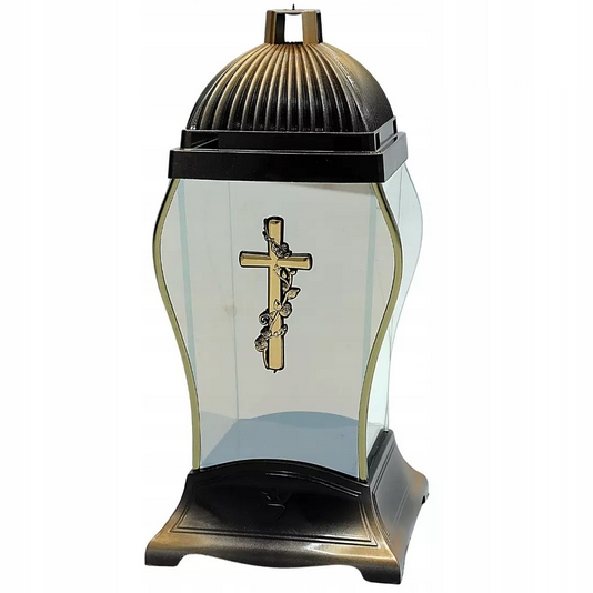 Exkluzívna Hrobka Reflexová Lampa s Zlatým Krížom a Hartovaným Sklom LL40